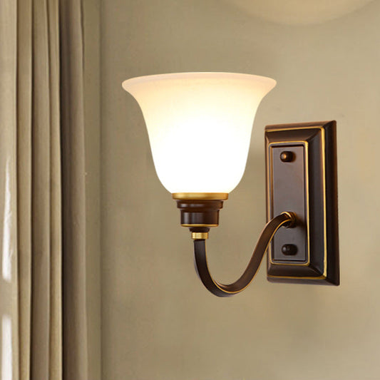 Floral Glass Shade Iron 1-Light Wall Sconce Lamp