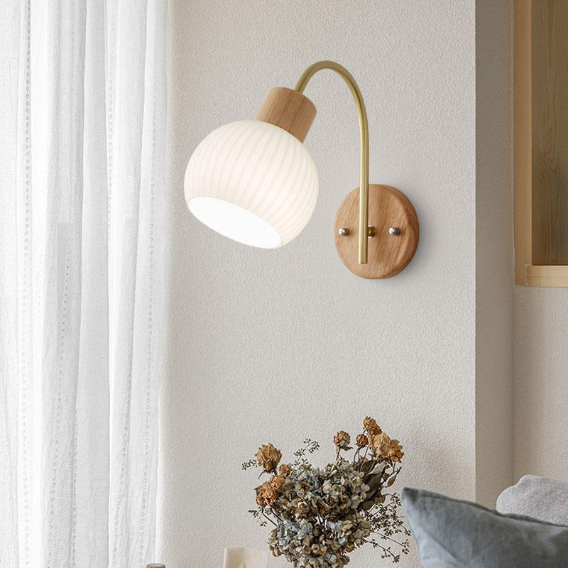 Ball Stripe Acrylic Wood Iron 1-Light Wall Sconce Lamp