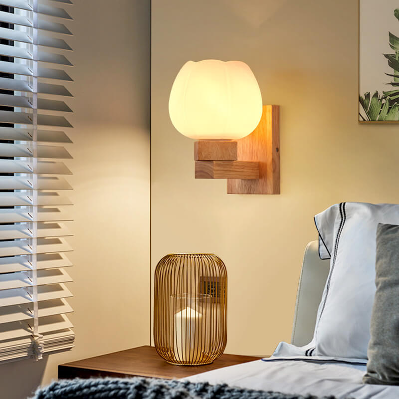 Rubberwood Iron Geometric Design 1-Light Wall Sconce Lamp