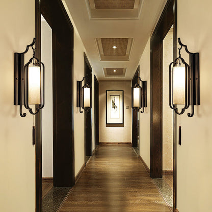 Chinese Fabric Cylindrical Shade 1-Light Wall Sconce Lamp