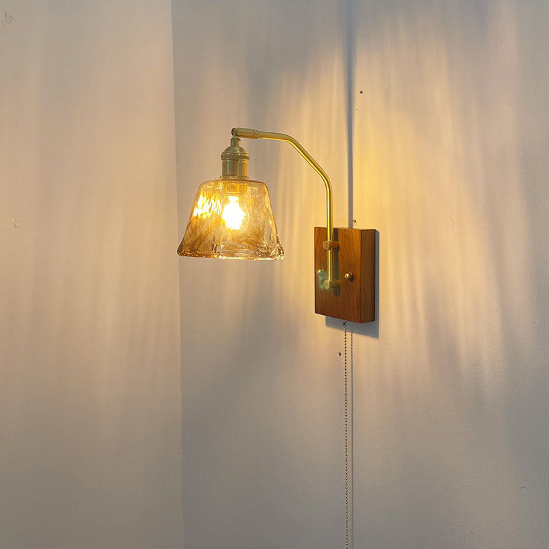 Deco Glass Bell Shade Brass Frame 1-Light Wall Sconce Lamp