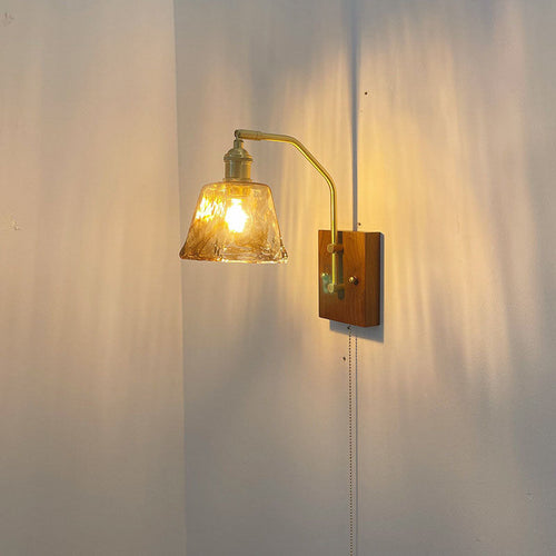 Deco Glass Bell Shade Brass Frame 1-Light Wall Sconce Lamp