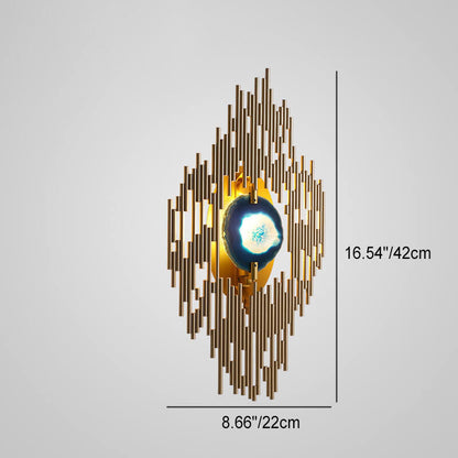 Light Metal Tube Blue Agate Slice 1-Light Wall Sconce Lamp