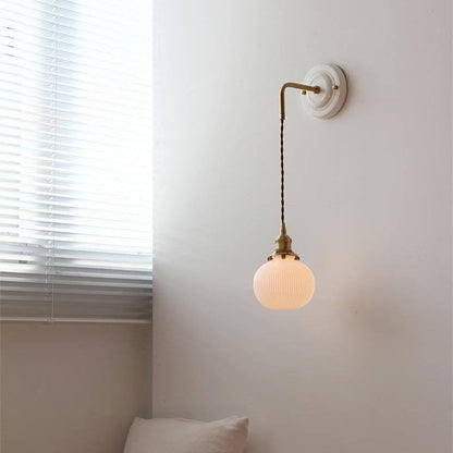 Round Glass Iron Ceramic Base 1-Light Wall Sconce Lamp