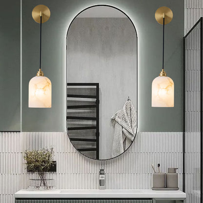 Light Luxury Marble Column Copper 1-Light Wall Sconce Lamp