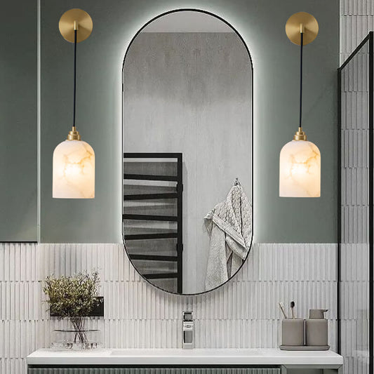 Light Luxury Marble Column Copper 1-Light Wall Sconce Lamp