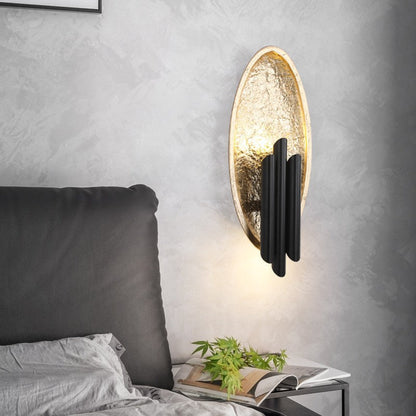 Oval Gold Foil Texture Metal Tube 2-Light Wall Sconce Lamp