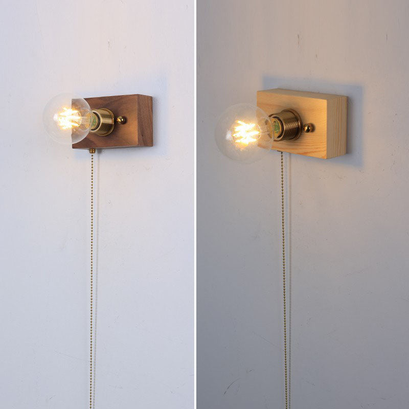 Traditional Rectangle Iron Wood 1-Light Wall Sconce Lamp