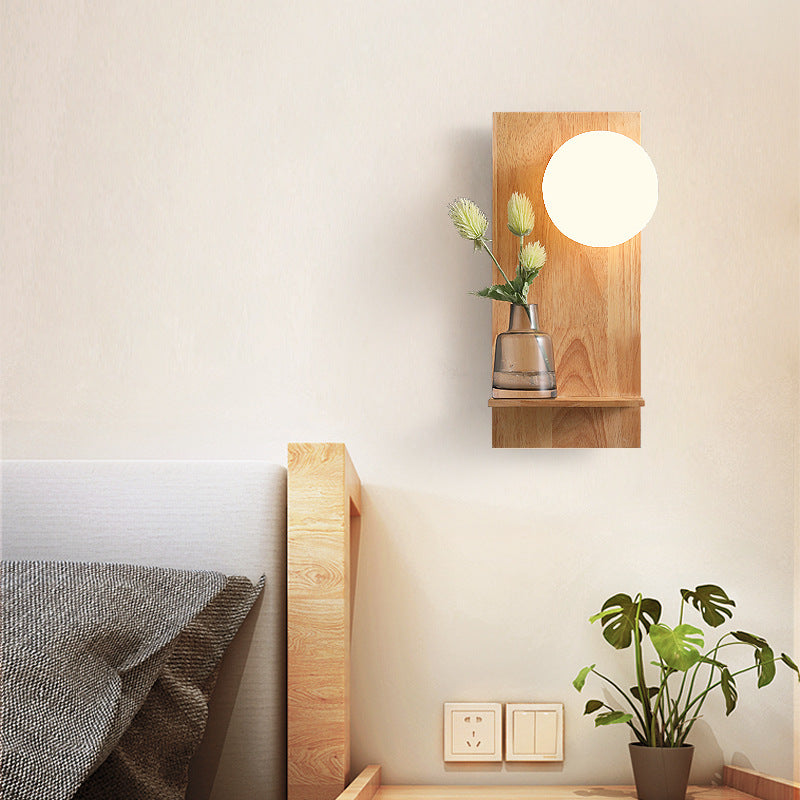 Glass Ball Wooden Square Base 1-Light Wall Sconce Lamp