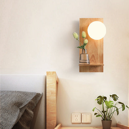 Glass Ball Wooden Square Base 1-Light Wall Sconce Lamp