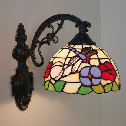 Tiffany Hanging Rod Iron Glass 1-Light Wall Sconce Lamp