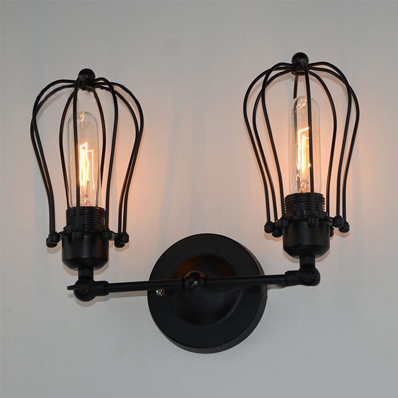 Industrial Iron Frame 1/2-Light Wall Sconce Lamp