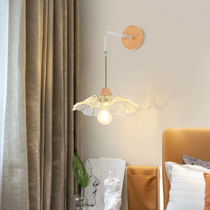 Chinese Lotus Leaf Flower Walnut 1-Light Wall Sconce Lamp