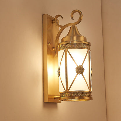Copper Glass Lantern Column 1/3 Light Wall Sconce Lamp
