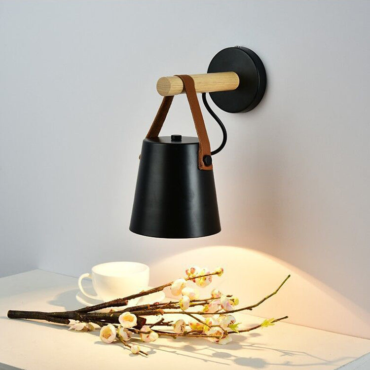 Minimalist Wood Iron Cylinder 1-Light Wall Sconce Lamp