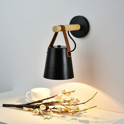 Minimalist Wood Iron Cylinder 1-Light Wall Sconce Lamp