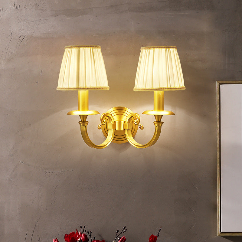 Full Frame Pleated Fabric Shade 1/2-Light Wall Sconce Lamp