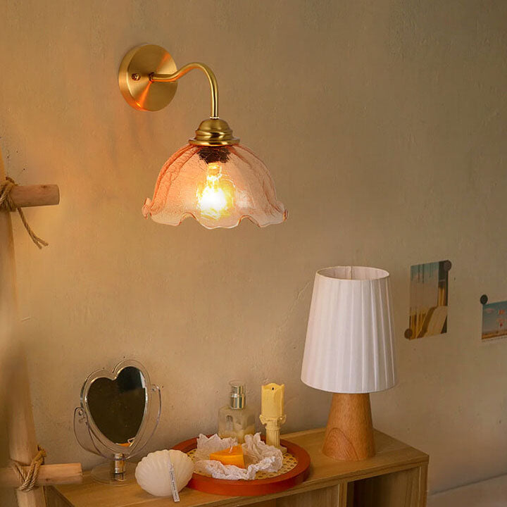 Creative Flower Glass Copper 1-Light Wall Sconce Lamp