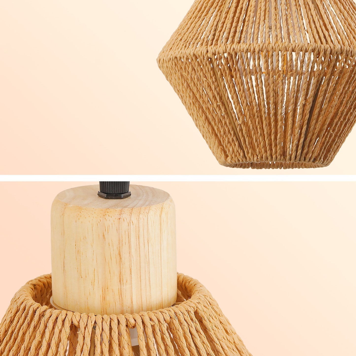 Japanese Round Wood Rattan 1-Light Wall Sconce Lamp