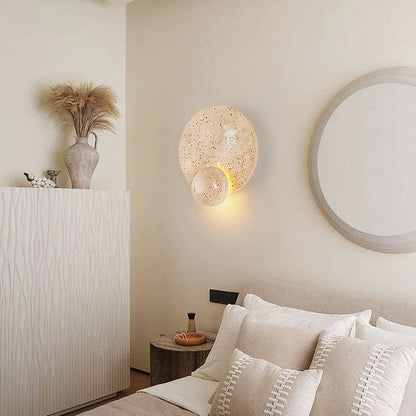 Japanese Round Yellow Travertine LED Wall Sconce Lamp