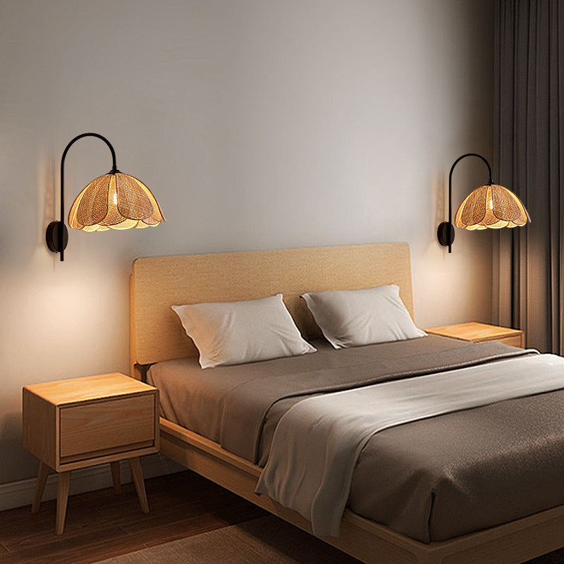 Boho Rattan Weaving Petal Shade 1-Light Wall Sconce Lamp
