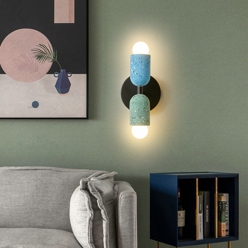 Japanese Stone Shaped Iron Cement 2-Light Wall Sconce Lamp