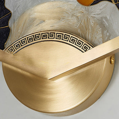 Chinese Glass Folding Fan Shaped Brass LED Wall Sconce Lamp