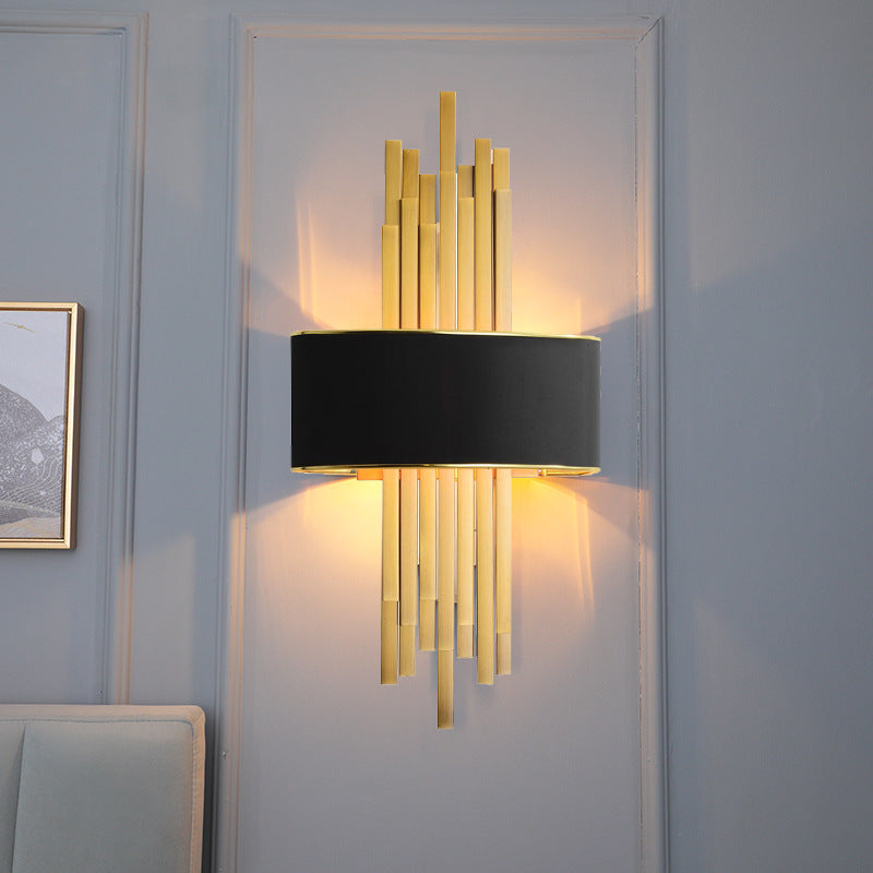 Iron Line Fabric Cylinder Shade 2-Light Wall Sconce Lamp
