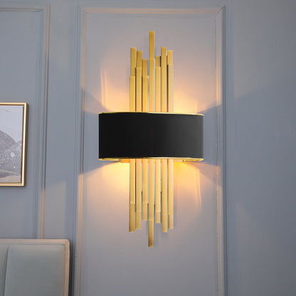Iron Line Fabric Cylinder Shade 2-Light Wall Sconce Lamp