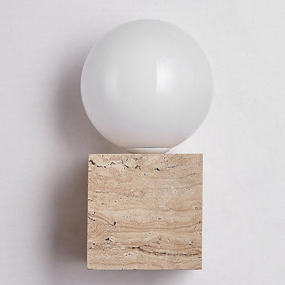 Round Ball Square Stone Glass 1-Light Wall Sconce Lamp