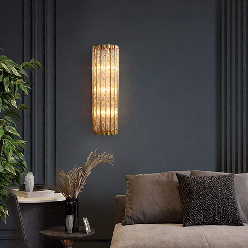 Rectangular Copper Glass 2/3 Light Wall Sconce Lamp