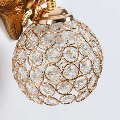 Deco Iron Crystal Couple Swan Ball 1-Light Wall Sconce Lamp