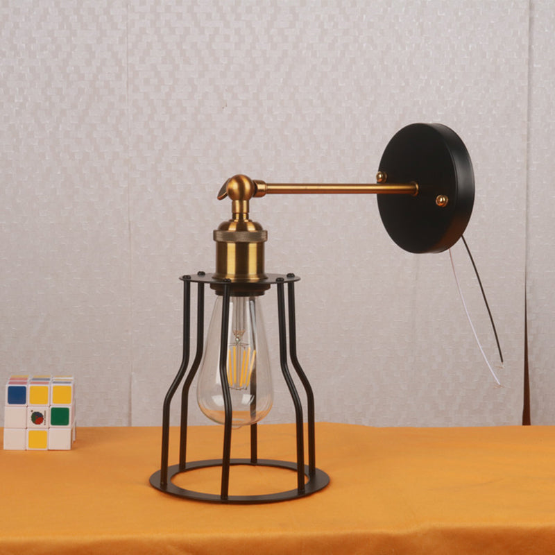 Industrial Round Iron Cage 1-Light Wall Sconce Lamp