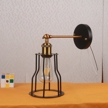 Industrial Round Iron Cage 1-Light Wall Sconce Lamp