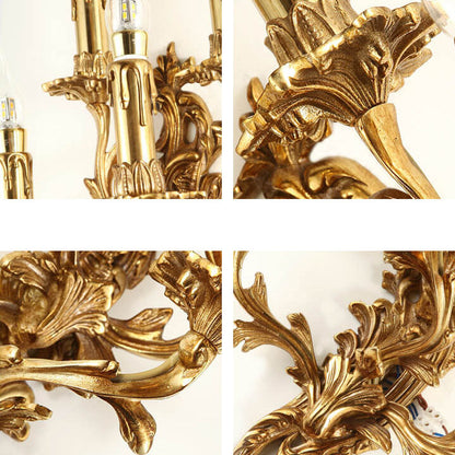 French Copper Candle Carved 5-Light Wall Sconce Lamp