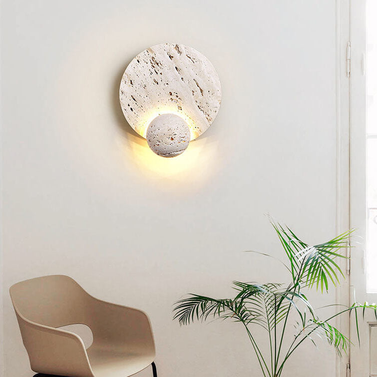 Cream Double Disc White Travertine LED Wall Sconce Lamp