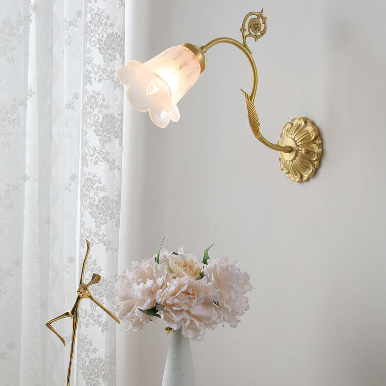 French Glass Flower Copper 1-Light Wall Sconce Lamp
