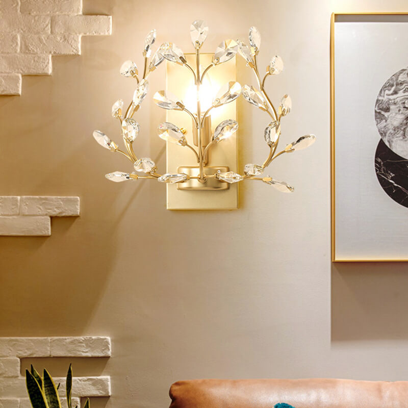 Creative Light Luxury Crystal Leaf 1-Light Wall Sconce Lamp