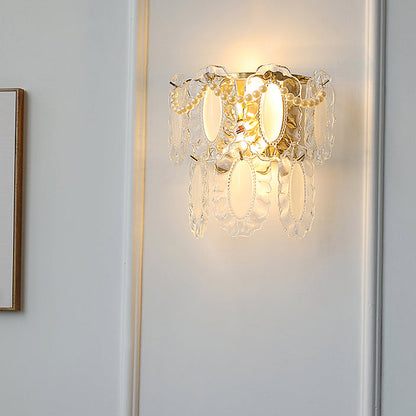 Gold Pearl Water Grain Glass Sheet 2-Light Wall Sconce Lamp