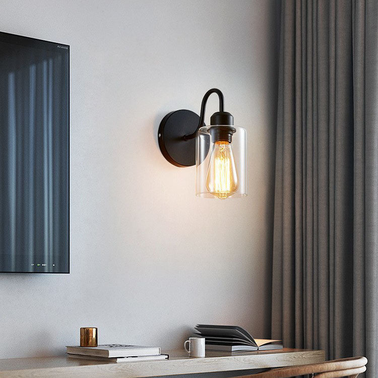 Vintage Industrial Iron Glass 1-Light Wall Sconce Lamp