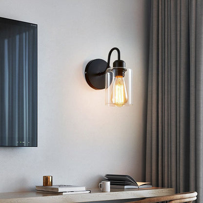 Vintage Industrial Iron Glass 1-Light Wall Sconce Lamp