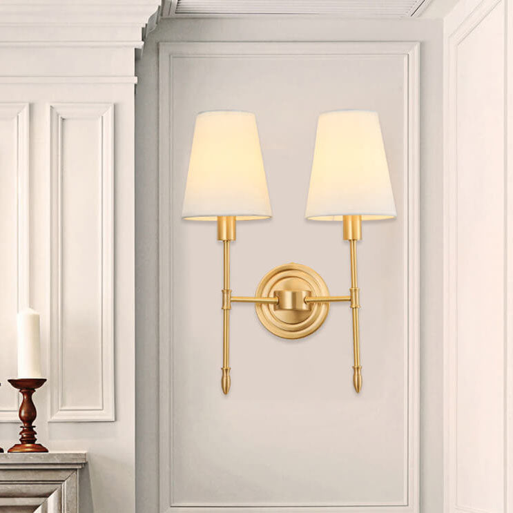 Brass Fabric Glass Straight Arm 1/2 Light Wall Sconce Lamp