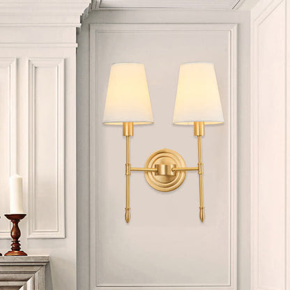 Brass Fabric Glass Straight Arm 1/2 Light Wall Sconce Lamp