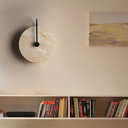 Round Iron Yellow Travertine 1-Light Wall Sconce Lamp