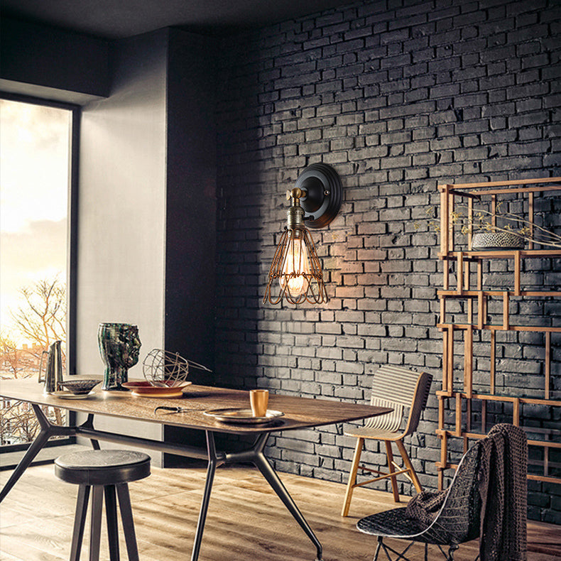 Retro Iron Bracket Shade 1-Light Wall Sconce Lamp