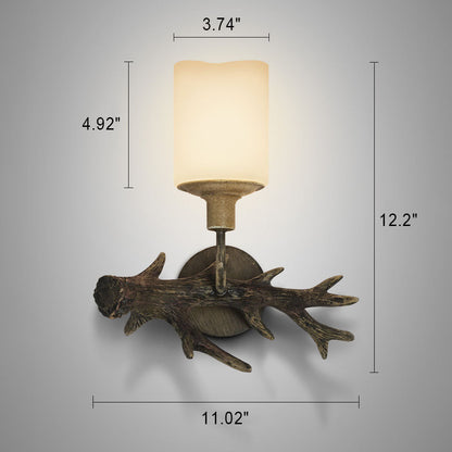 Antler Resin Glass Cylinder 1-Light Wall Sconce Lamp