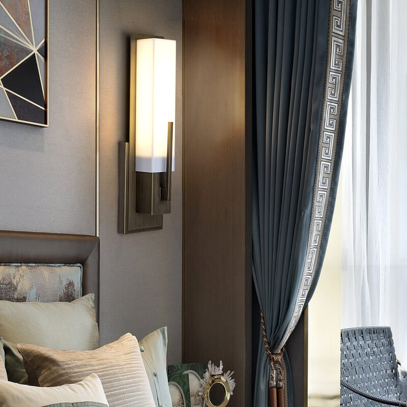 Chinese Iron Frame Cuboid Acrylic LED Wall Sconce Lamp