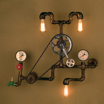 Industrial Iron Plumbing Gear 3-Light Wall Sconce Lamp