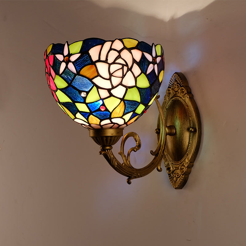 Tiffany Rose Stained Glass 1-Light Wall Sconce Lamp