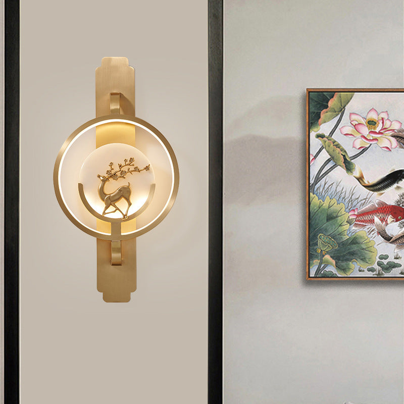 Light Luxury Deer Round Copper Marble LED Wall Sconce Lamp